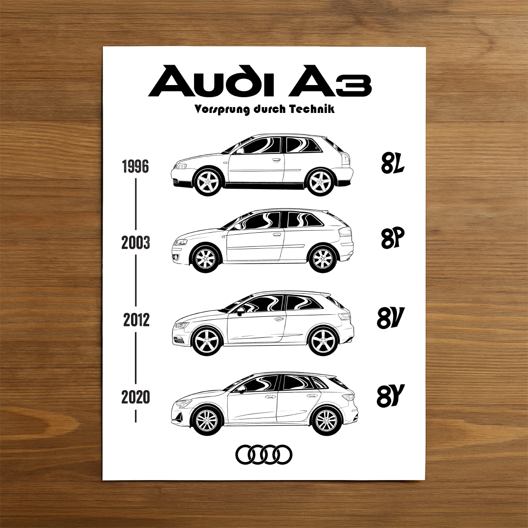 Audi A3 car poster – minimalist automotive art print 30x40cm