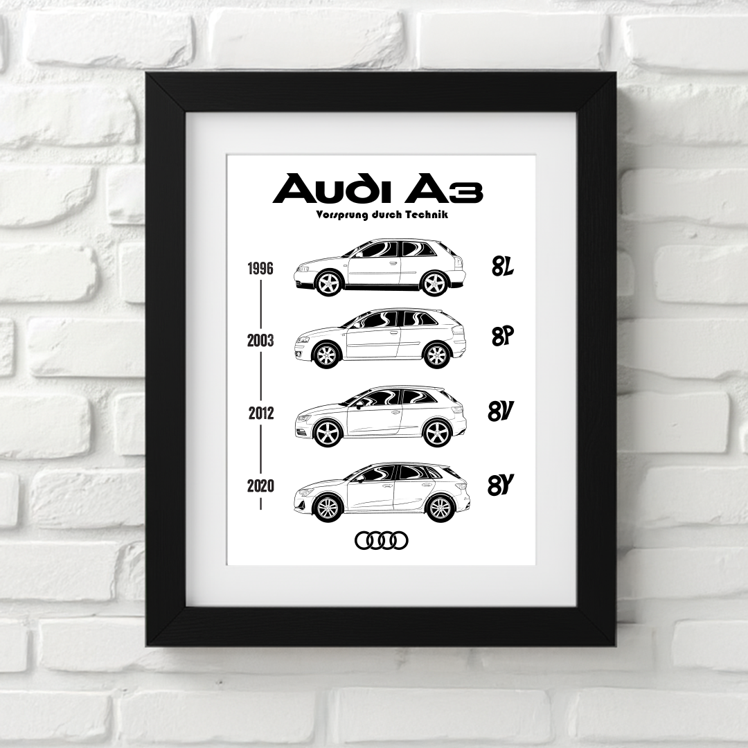 Audi A3 car poster – minimalist automotive art print 30x40cm