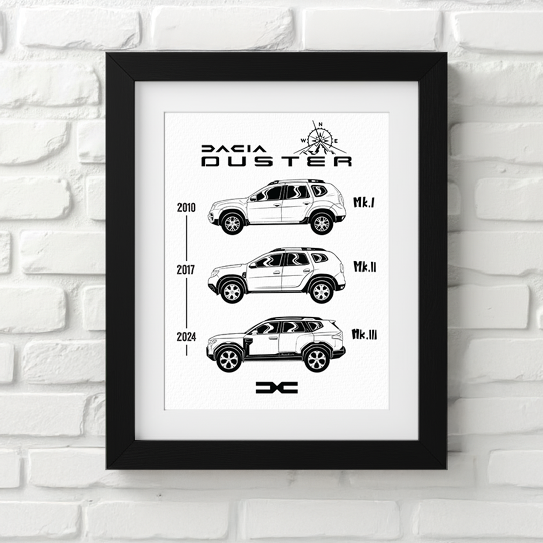 Dacia Duster car poster – minimalist automotive art print 30x40cm