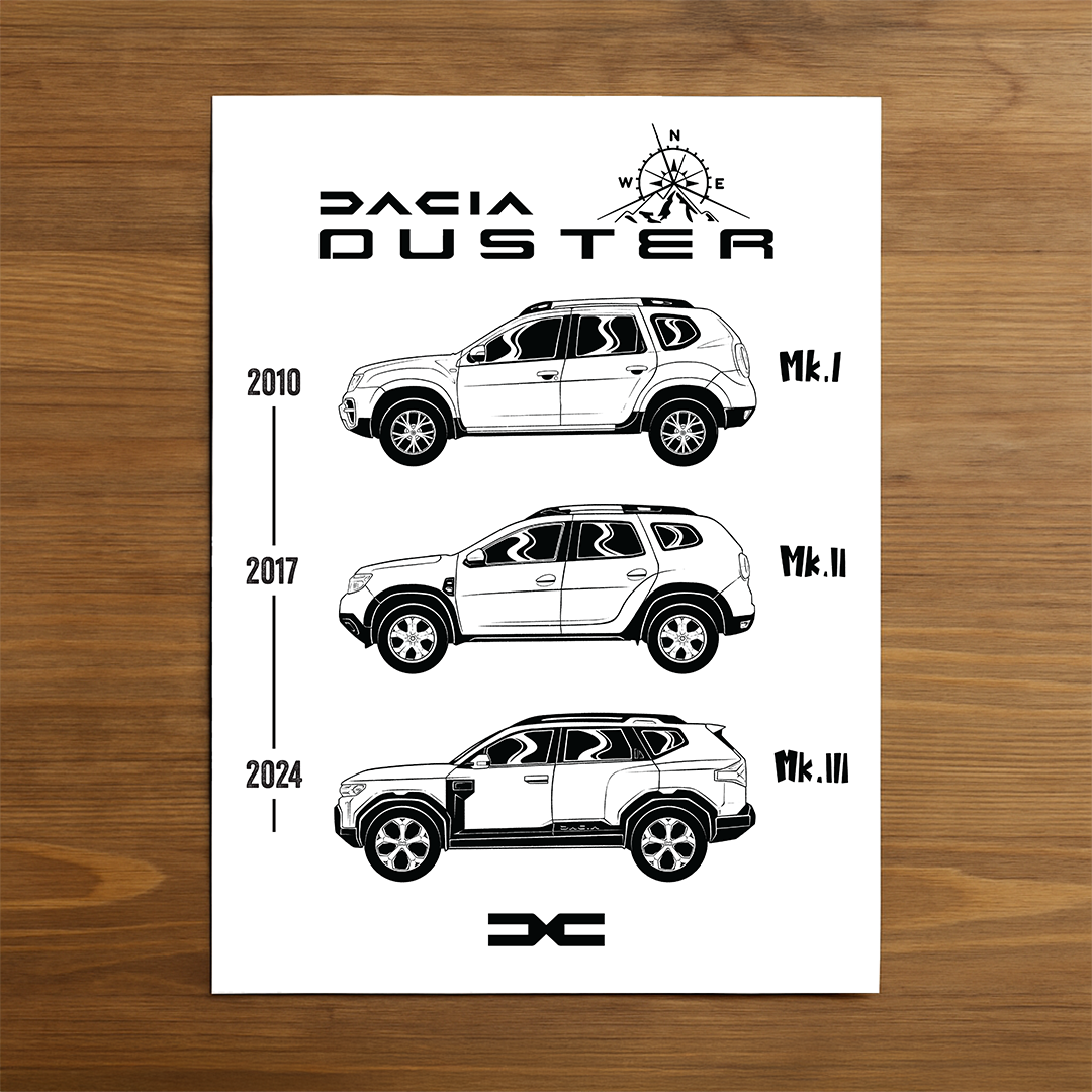 Dacia Duster car poster – minimalist automotive art print 30x40cm