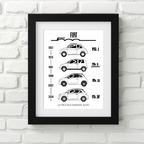 Fiat 500 car poster – minimalist automotive art print 30x40cm